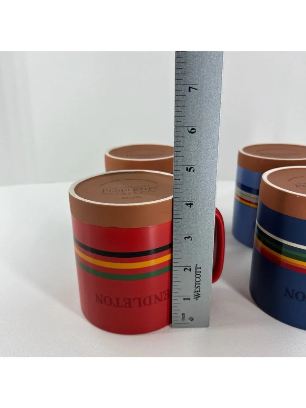 Pendleton National Parks Stoneware Coffee Mugs Set Ceramic 18oz Striped Blue Red